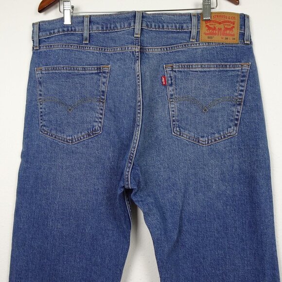 Levi's 505 Straight Leg Jeans Men's Size 38x34 Blue Denim Stretch - Picture 6 of 9